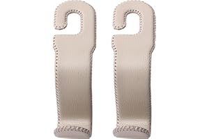 AMVOYOA Leather Car Hooks for Headrest - Fully Leather-Wrapped U-Shaped Purse Holder for Car, Flexible Seat Back Organizer & Durable Car Accessories for Purses, Bags, Coats & More (Beige, 2 Pack)