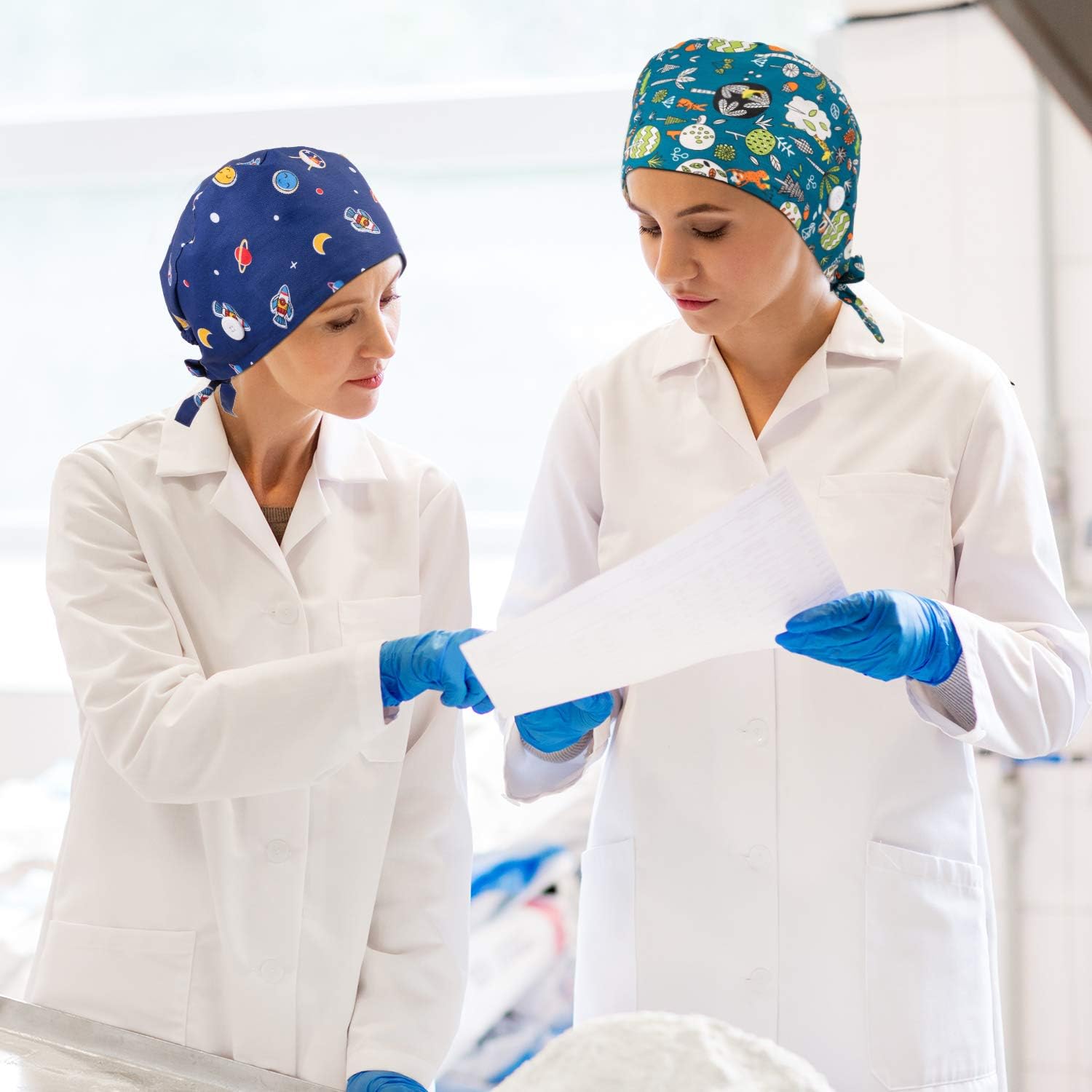 4 Pieces Scrub Cap with Button Printed Adjustable Bouffant Cap Unisex Scrub Hat Hair Cover at  Women’s Clothing store