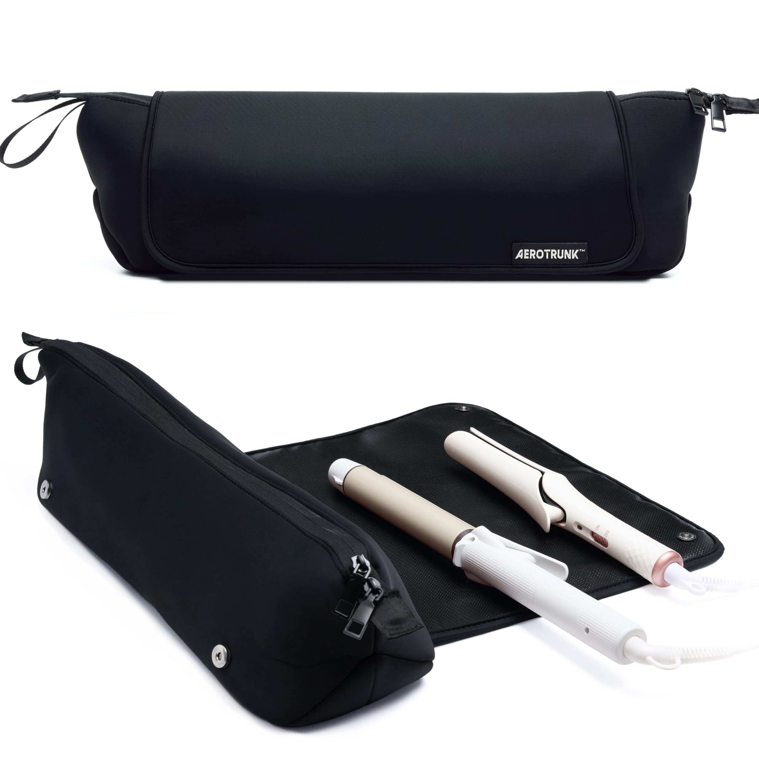 Photo 1 of Aerotrunk Hair Tools Organizer - Hot Hair Tools Travel Bag with Heat Resistant Mat, Large Capacity Pouch for Flat Irons, Curling Wands, Hair Dryers - Black