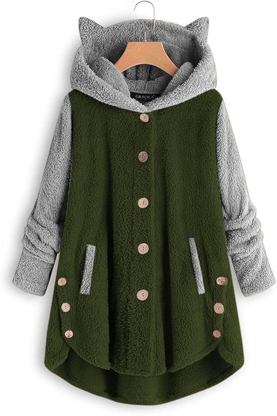 Soluo Women's Long Sleeve Cat Ear Hoodies Ladies Plush Tops Plus Size