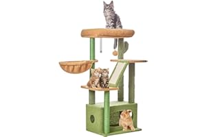 Taoqimiao Cat Tree,38.2-Inch Cat Tower for Indoor Cats,Suitable for Kittens with Luxurious cat condo with Adjustable Baskets and Luxurious Perch MS029ST Cactus
