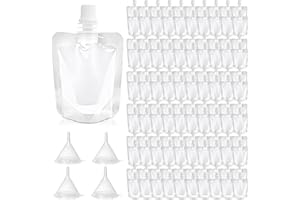 120 Pcs 1.7 oz Plastic Flasks Juice Bags Clear Leak Proof Squeeze Pouches with 4 Funnel for Travel Outdoor Sports