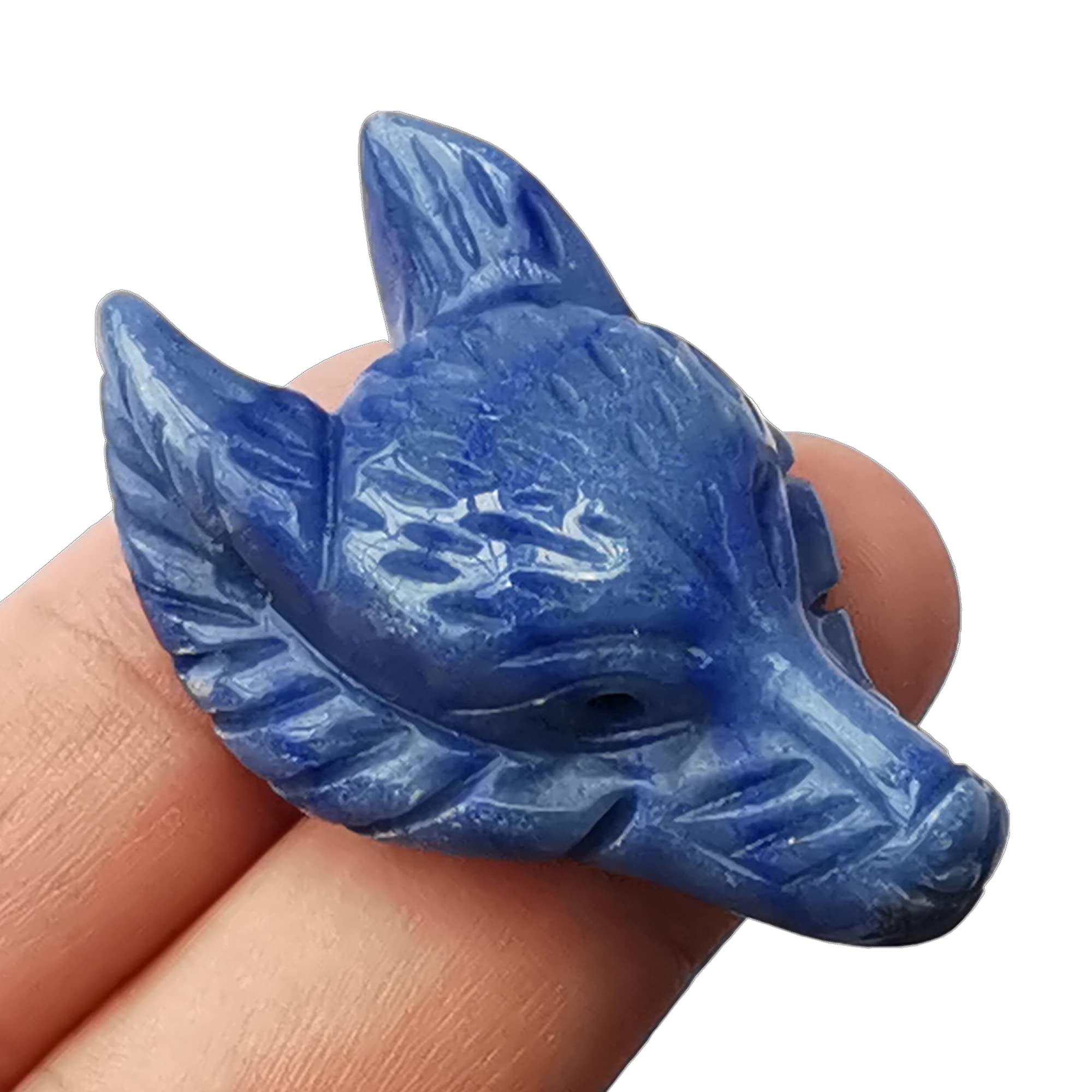 Manekieko Natural Blue Aventurine 40mm Wolf Head Pocket Crystals and Healing Stone Figurine,Haped DIY-Jewelry Pendant