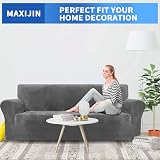 MAXIJIN Thick Velvet Sofa Cover 3 Seater Elastic Anti-Slip 1-Piece Grey view 2