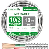 10/3 Metal Clad (MC) Cable with Ground 10ft, 10 Gauge Electric Wire with Aluminum Armor, Solid Bare Copper Conductors for Indoor Outdoor Underground Embedded Installation (10/3, 10 FT)