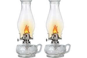 SYOENK 2 Pack Large Oil Lamp with Handle Classic Kerosene Lamp for Indoor Use Vintage Oil Lantern Decorative Antique Clear Hurricane Lamp with Adjustable Fire Wick for Desktop Decor Lighting