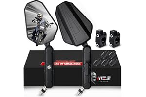 MZS Adventure Motorcycle Mirrors, 10mm 8mm Foldable Motorbike Rear View Handlebar Side Mirror with Aluminum Mount Black Fit for Street Dirt Electric Bike Ebike Scooter ATV Quad