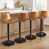 Waleaf Adjustable Swivel Bar Stools Set of 4, Counter Height Bar Stools with Back, 350 LBS PU Leather Bar Stool for Kitchen I