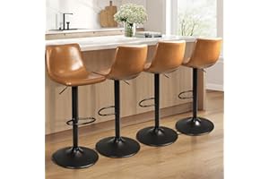 Waleaf Adjustable Swivel Bar Stools Set of 4,Counter Height Bar Stools with Back,350 LBS PU Leather Bar Stool for Kitchen Island,Upholstered Pub Stools with Footrest,Armless Dining Chairs for Bar