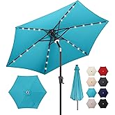 AckMizz 7.5ft Solar Umbrella Outdoor - Lighted Patio Umbrella with 24 LED Lights Waterprool Uv Protection, Table Umbrella with Tilt & Crank for Pool, Porch, Garden, Deck, Backyard(Sky Blue)