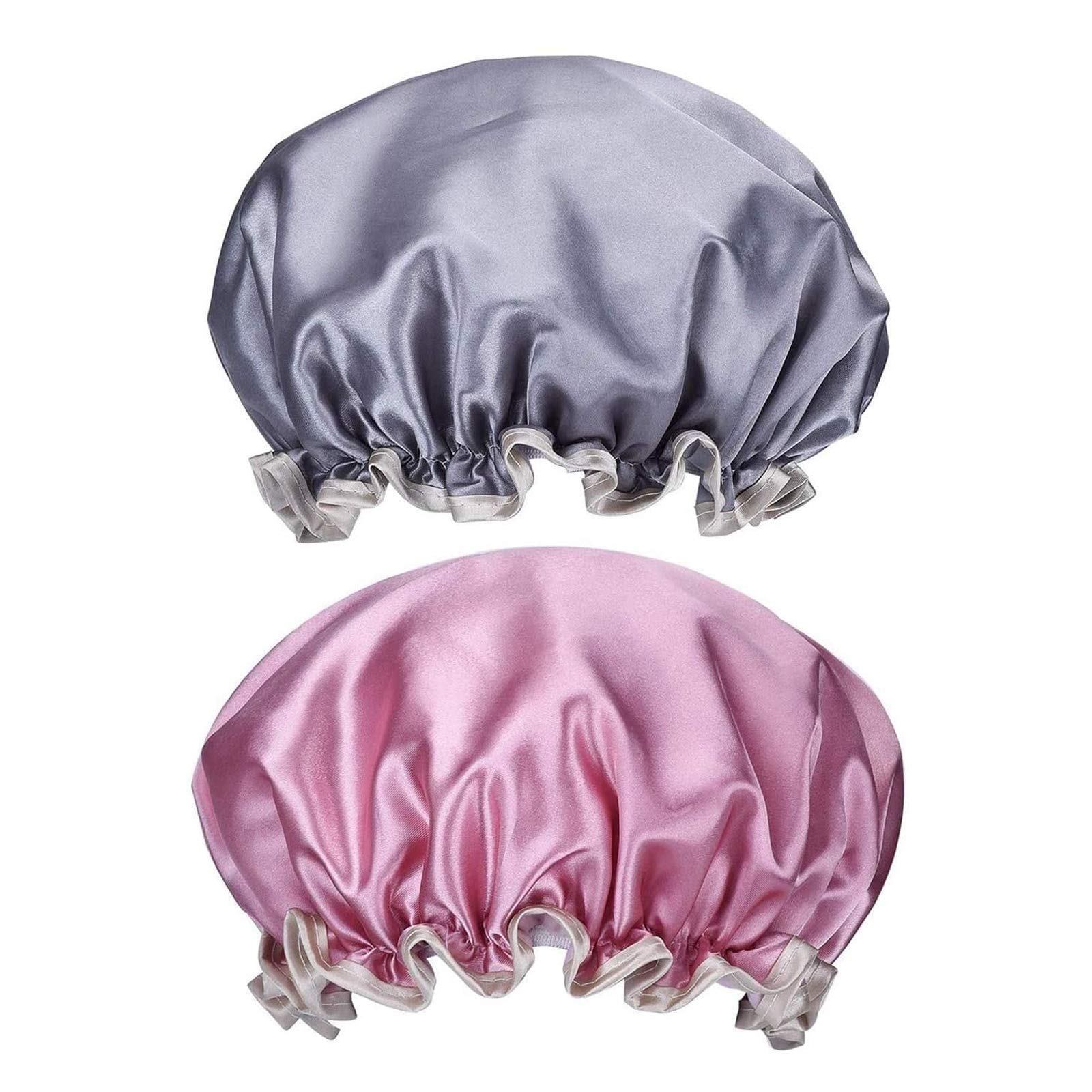 LIUJZZJ 2 Pack Women Waterproof Shower Hat Elastic Double-Layer Bath Cap