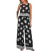 PRETTYGARDEN Women's 2026 Summer 2 Piece Lounge Sets Boho Floral Tank Tops Flowy Wide Peg Pants Travel Beach Vacation Outfits