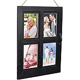 EXCELLO GLOBAL PRODUCTS Vintage Farmhouse Window Photo Frame: Rustic Hanging Distressed Wood Collage Picture Frame. Holds Four 4x6 or 5x7 Photos (Black)