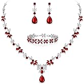 EVER FAITH Bridal Jewelry Set for Bride Bridesmaid, Flower Leaf Teardrop Cubic Zirconia Necklace Dangle Earrings Bracelet Sets Wedding Party for Women