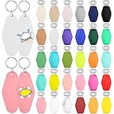 Kigley 150 Pcs Vintage Motel Keychain Blank Hotel Keychain Bulk Retro Sublimation Blank Key Chain Plastic with Ring for DIY Crafting Luggage Tag Label Ornaments Gifts Souvenir Accessories, 30 Colors