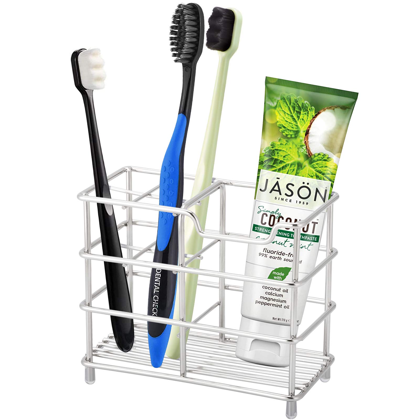 Photo 1 of Urbanstrive 304 Stainless Steel Bathroom Toothbrush Holder Toothpaste Holder Stand Bathroom Accessories Organizer (Silver, Small)