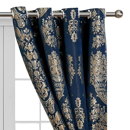 Indigo Blue Crushed Velvet Pair Tape Top Ready Made Curtains Home