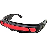 grinderPUNCH Futuristic Space Alien Costume Sunglasses Cyclops Shield Party Mirror Mono Lens 2 Pack (Yellow - Red Lens)