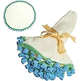 EIGHTOWN 43'' Crochet Flowers Rose Bouquet Blanket Finished - Handmade Knitted Throw Blanket - Home Décor Ideal Gift for Mom - Mother's Day Birthday Valentine's Day (Blue Lily of The Valley)