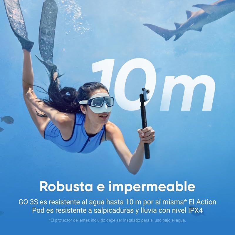 GO 3S Blanco(128 G), Cámara de vlogging 4K, Modo POV sin Manos, batería 140 min, edición IA e integración con Find My, Resistente al Agua 10 m, Montaje en Cualquier Sitio