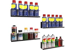 Riciakik 4 Pack Wall-Mounted Spray Bottle Holder, Aerosol Spray Can Holder Storage Rack, Heavy-Duty Paint Bottle Organizer With 20 Holes, Steel Black Spray Rack for Garage, Shop, Home or Tool Trailer