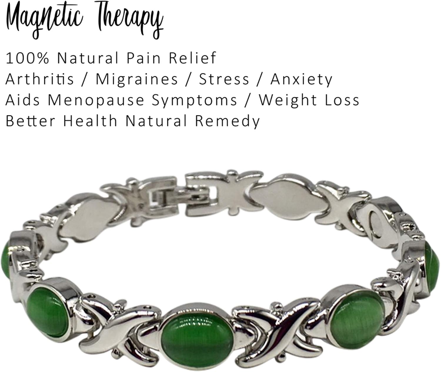 Helena Rose Ladies Magnetic Health Bracelet for Women - Green Cats Eye Semi Precious Stones - All Natural Pain Relief for Joint Stiffness - Includes Jewellery Gift Box - Image 3