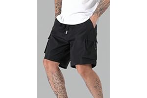 Men's Lightweight Quick Dry Cargo Shorts Elastic Waist Drawstring Outdoor Shorts for Hiking, Beach, Travel