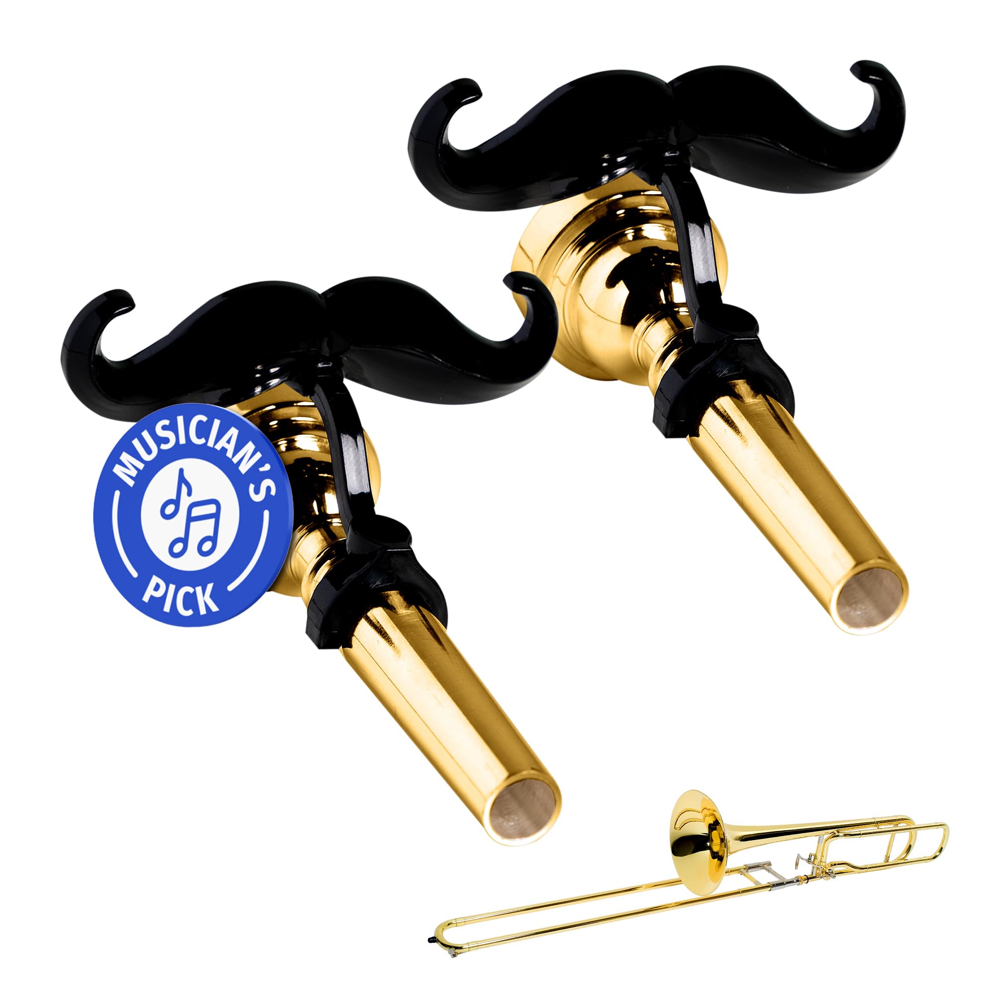 Photo 1 of (2 Pack) Clip-On Mustache for Small Shank Trombone with Protective Case - Durable and Firm Shank Grips, Easy Mouthpiece Add-On for Fun Shows, Ideal Trombone Accessory