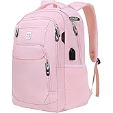 Laptop Backpack,Business Travel Anti Theft Slim Durable Laptops Backpack with USB Charging Port,Water Resistant College Computer Bag for Women & Men Fits 15.6 Inch Laptop and Notebook-Light Pink