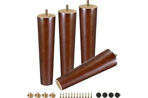 FoDau770 Brown Rubber Wood Furniture Legs 9 Inches, Straight Tapered Wood Feet Mid Century Sofa Legs Set of 4, 5/16" UNC Furniture Feet for Cabinet Couch Dresser Chair Ottoman Table