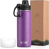 koodee Insulated Water Bottle, 22 oz Stainless Steel Double Wall Vacuum Wide Mouth Sport Bottle with Leakproof Spout Lid (Purple)