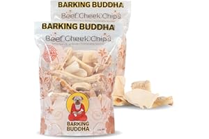 Barking Buddha Beef Cheek Chips - Extra Thick | All Natural, No Additives | Premium Dog Chews | Chips 2"- 4", 2Bags 1LB