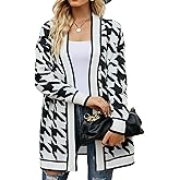 Women's Houndstooth Cardigan Sweater, Lightweight Open Front Knit, Long Sleeve Classic Checkered Outerwear for Fall