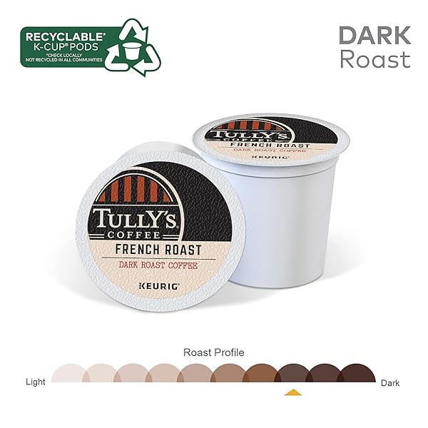 TULLY’S COFFEE FRENCH ROAST, KEURIG SINGLE SERVE K-CUP PODS, DARK ROAST COFFEE, 60 COUNT, (PACK OF 10)