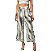 winkbay Women's Striped Cropped Palazzo Pants Dressy Casual High Waisted Wide Leg Trousers with Pockets