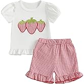fhutpw Toddler Baby Girls Summer Clothes Smocked Short Sleeve T-Shirt Tops Ruffled Plaid Short Sets Cute Outfits 2Pcs
