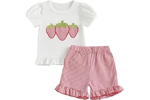 Toddler Baby Girl Clothes Summer Outfit Ocean Whale Bow Strawberry Short Sleeve T-shirt Tops Ruffle Plaid Shorts Set