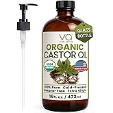VITAL AFFAIR Pure Castor Oil Organic Cold Pressed Unrefined Glass Bottle-USDA Certified for Castor Oil Pack Wrap for Face,Hair Growth,Eyelashes,Eyebrows-16oz