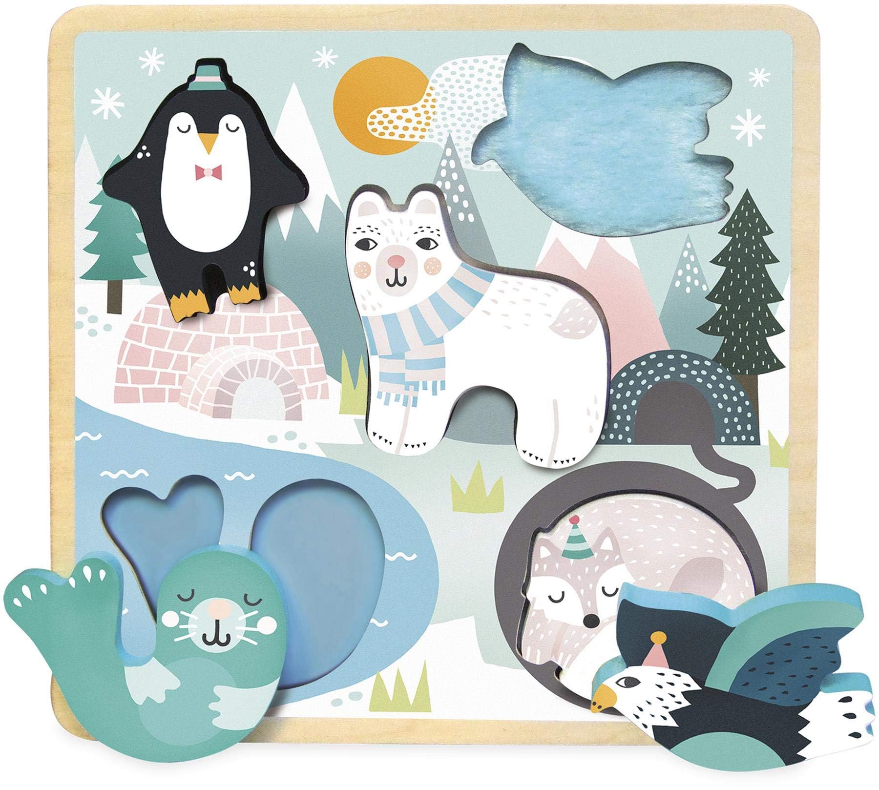 Vilac Touch and Feel Puzzle, Iceland Themed, Includes 5 Animal Pieces and 1 Puzzle Board, Quality Design, 18 Months+