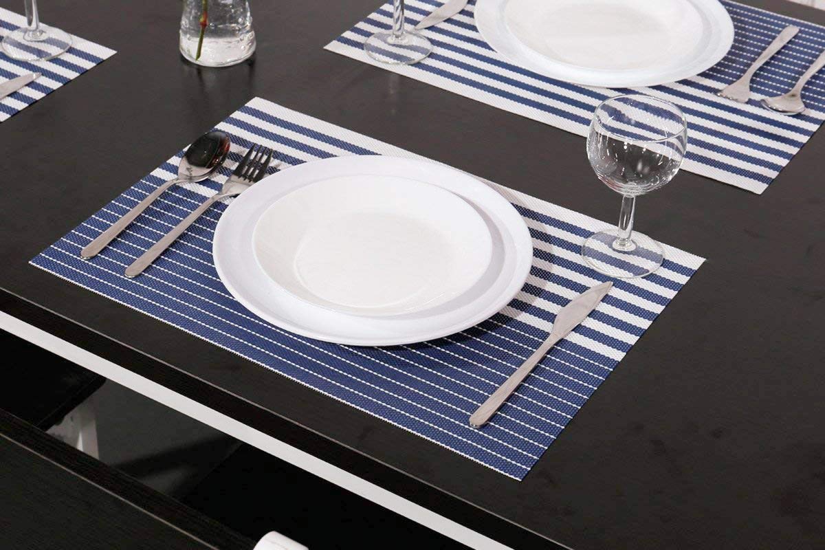 NJCharms Placemats Set of 4, Heat Resistant Washable Nautical Blue