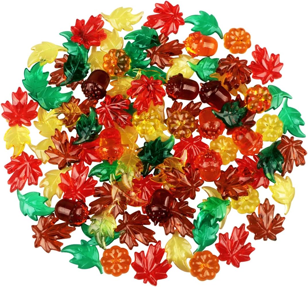 Vase Fillers - 100PCS Acrylic Leaves Mini Pumpkins Acorns Maple Leaves Acrylic Fall Decorations, Thanksgiving Table Scatter Fall Vase Filler Gems for DIY Crafts, Home Decoration, Thanksgiving and Autumn Decor