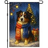 IVN Christmas Dog Garden Flag 12x18 Inch Double Sided Australian Shepherd Winter Holiday Seasonal Decorations Outdoor Yard Flag for Outside Home Front Door Lawn Porch Patio Welcome Decor