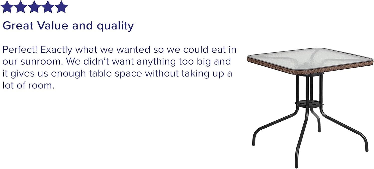 Flash Furniture 28'' Square Tempered Glass Metal Table with Dark Brown Rattan Edging: Kitchen & Dining