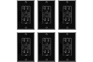 Asani 20 Amp GFCI Outlet with Matching Wall Plates, 6 Pack, 20A/125V 5-20R, Black Tamper-Resistant GFI Receptacle Set, ETL Listed Ground Fault Circuit Interrupter, Easy-Install