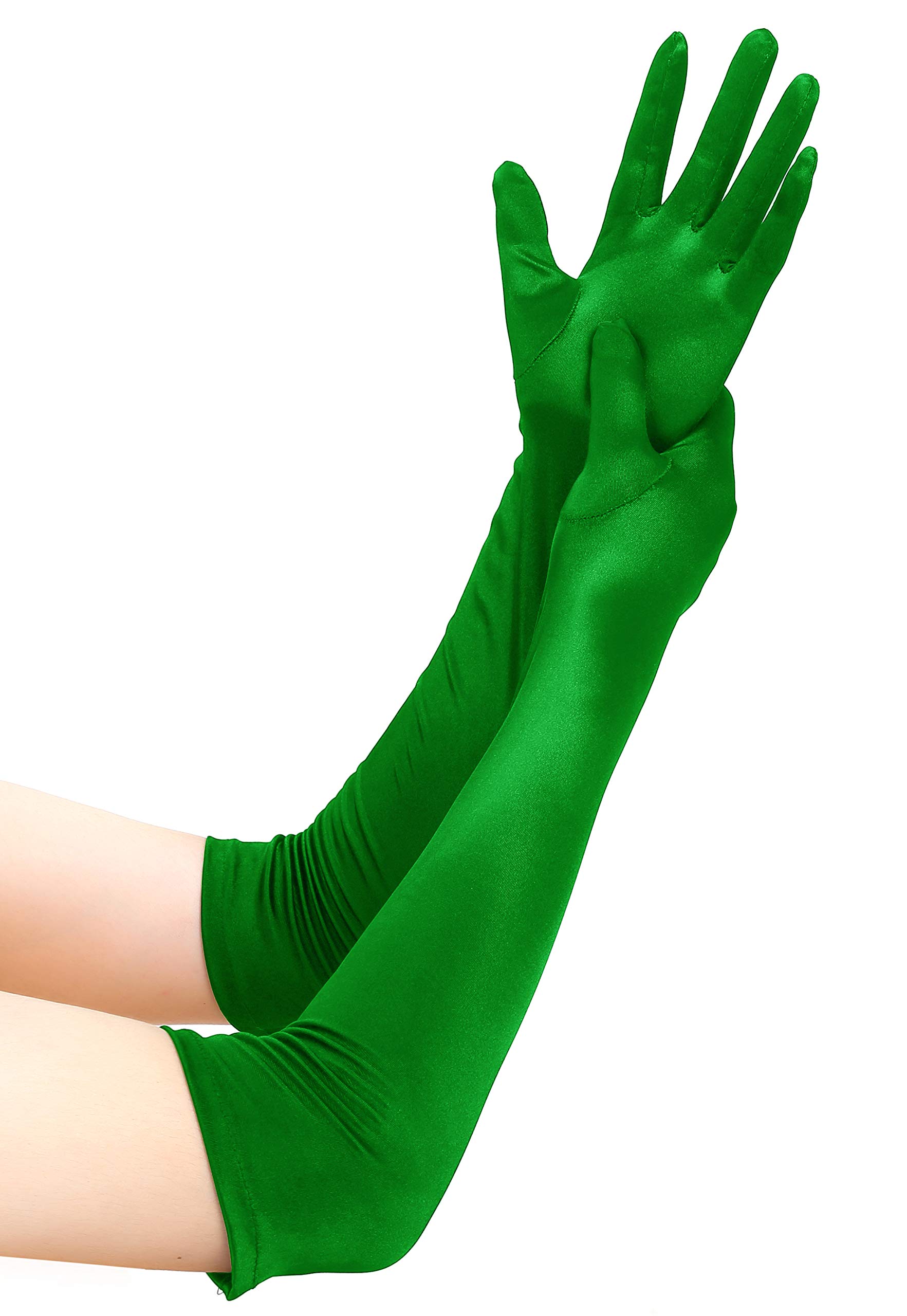 EORUBE Long Opera 1920s Satin Gloves for Women Elbow Length Party Costume Gloves (Smooth 20.5" - Green)