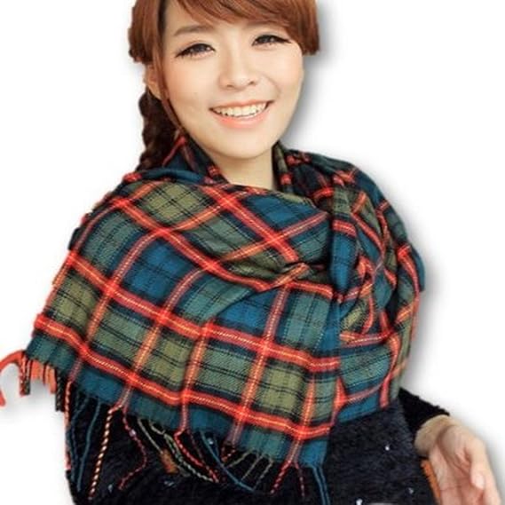Amazon 人気 チェック ロング マフラー レディース ストール 赤 緑 マフラー 通販