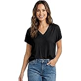 NUKELOLO Women's V Neck T-Shirts Loose Fit Dolman Sleeve Tops Soft Rayon Casual Summer Tunic for Leggings, Travel, Loungewear