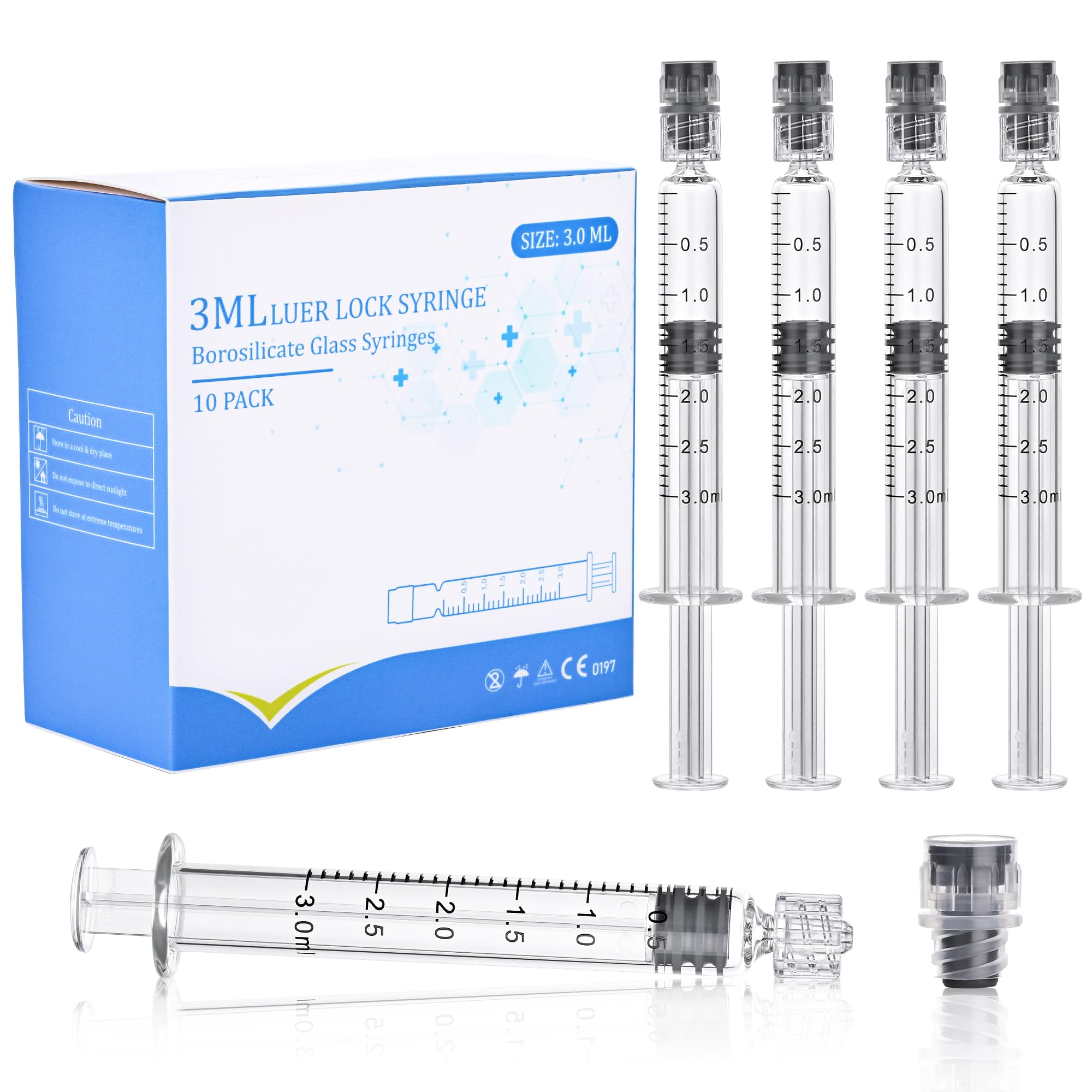 Photo 1 of 10 Pack 3ml Borosilicate Glass Syringe 3cc Luer Lock Syringe Glass Lab Syringes - Use for Liquids, Glue, Oils, Ink, Lube, Arts Crafts,and Pet Care