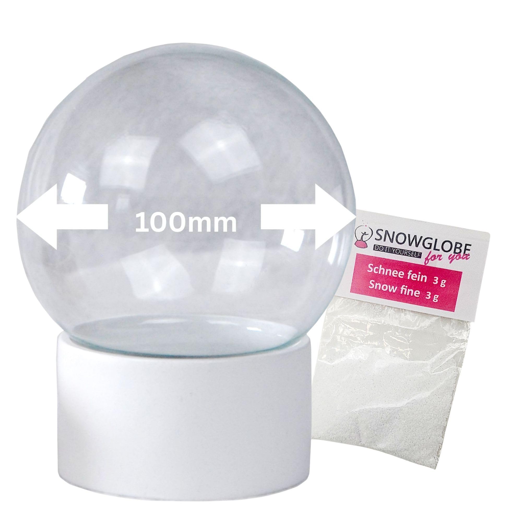 Snowglobe for You 40052 DIY Snow Globe with Glass Ball and Polyresin Base White - 100 mm Diameter
