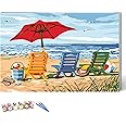 Ginkko Paint by Numbers Art Craft Kit for Adults, Beach Themed, Framed Canvas 9x12 inch, Non-Toxic Acrylic Paints, Professional Brushes, Unique Gift